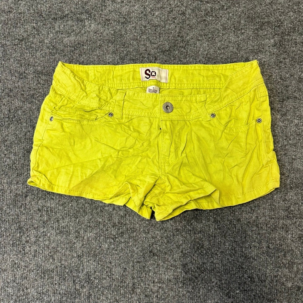 SO Shorts Womens Size 5 Neon Yellow Lime Low Rise Cotton Denim Summer Casual
